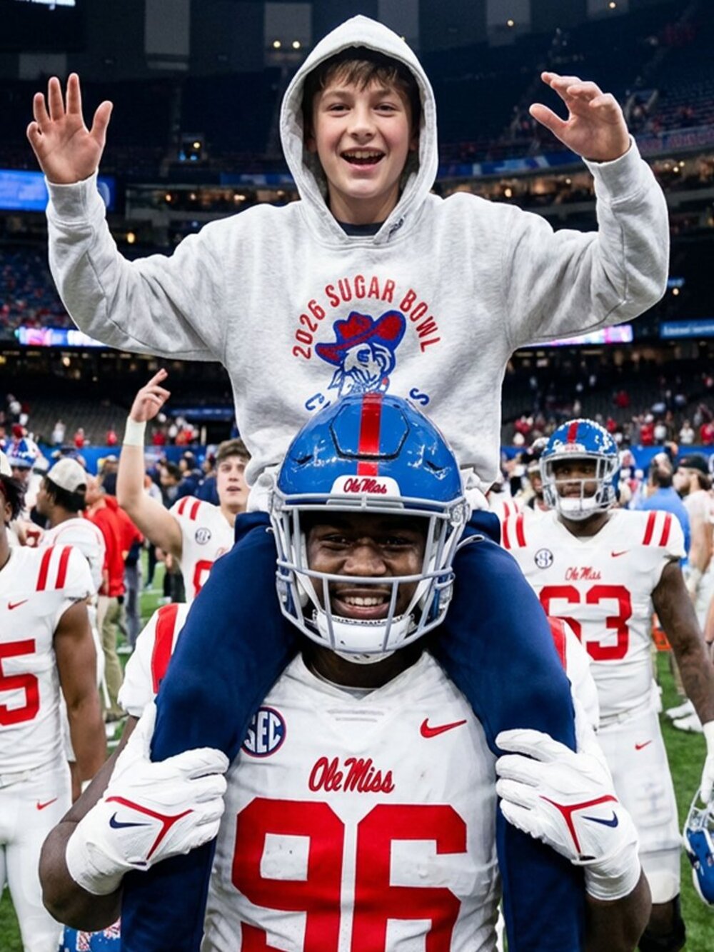 Ole Miss Sugar Bowl Champs Youth Rugger Hoodie GREY HEATHER  Small Medium Large